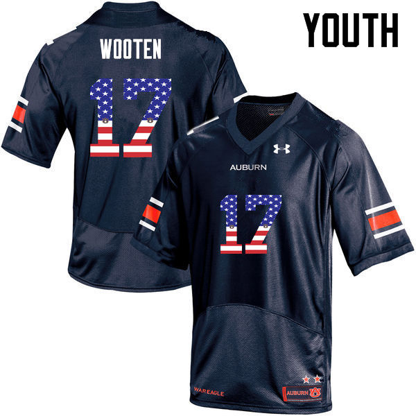 Youth #17 Chandler Wooten Auburn Tigers USA Flag Fashion College Football Jerseys-Navy